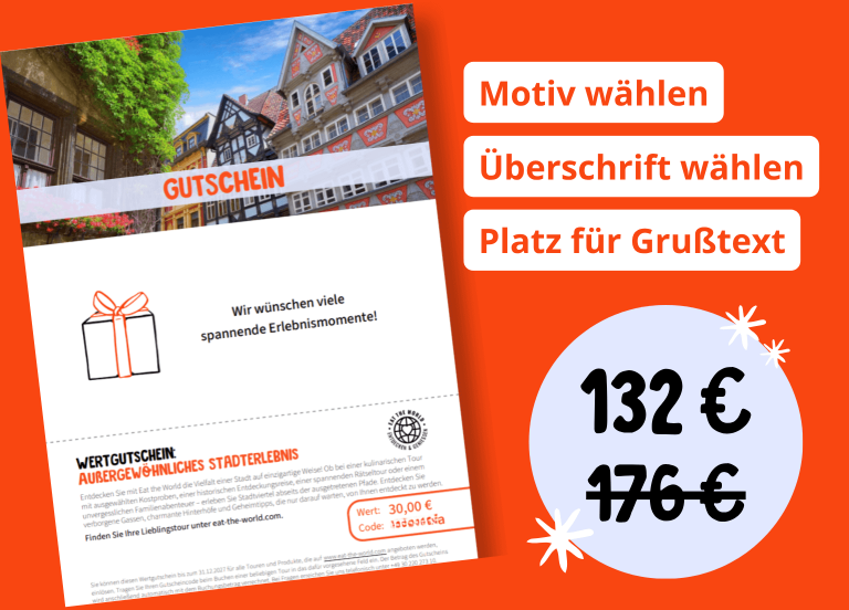 Geschenkgutscheinvorlage mit deutschem Text, mit einem 4 für 3 Rabatt - jetzt nur noch 132€ statt 176€, und mit Platz für Ihre individuellen Grüße.