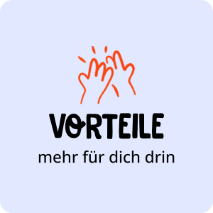 Zwei Hände geben sich ein High Five über dem Text "Vorteile mehr für dich drin" auf hellblauem Hintergrund.