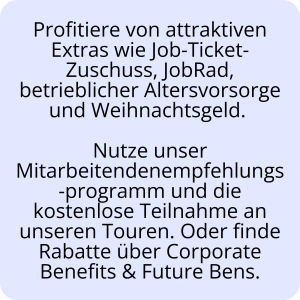 Mitarbeiter-Benefits im Tourguide-Job mit Jobticket-Zuschuss, JobRad, Altersvorsorge, Weihnachtsgeld und attraktiven Rabatten.